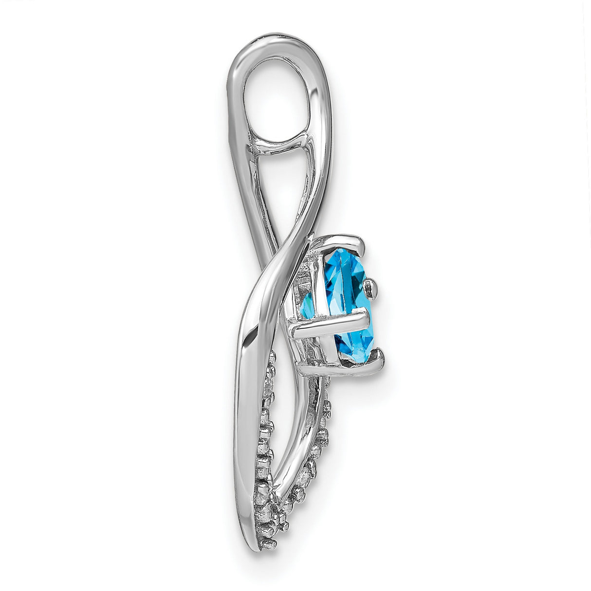 14k White Gold Pendant with Cushion Cut Swiss Blue Topaz and Diamond Accents, Teardrop Design