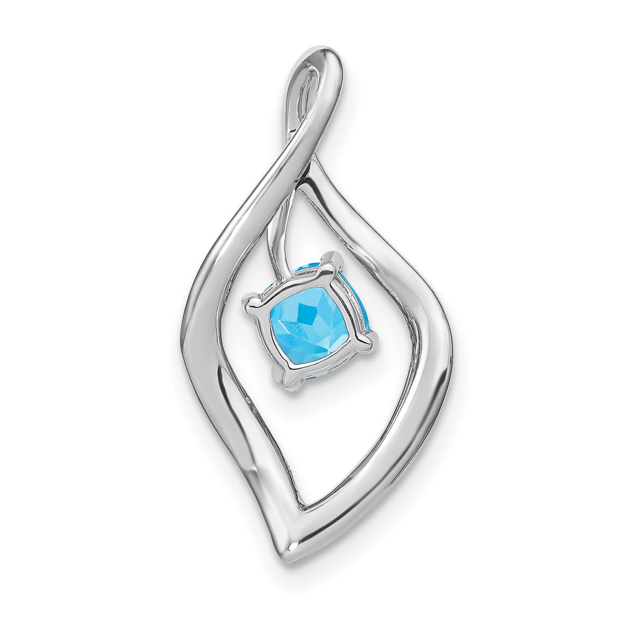 14k White Gold Pendant with Cushion Cut Swiss Blue Topaz and Diamond Accents, Teardrop Design