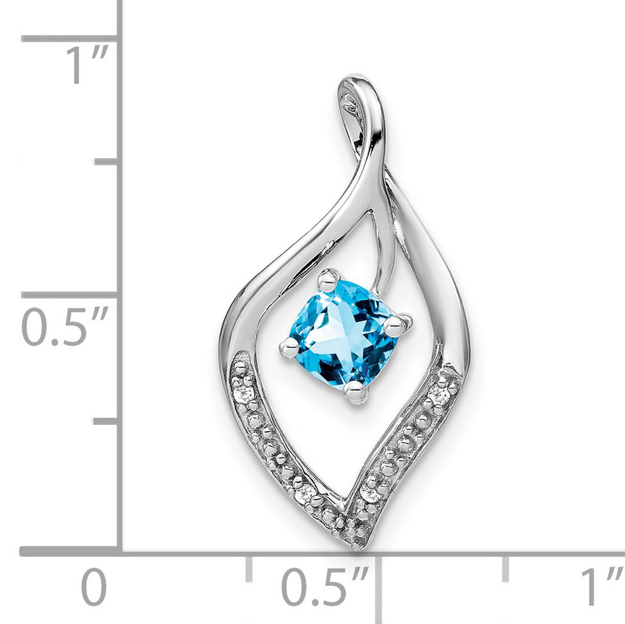 14k White Gold Pendant with Cushion Cut Swiss Blue Topaz and Diamond Accents, Teardrop Design