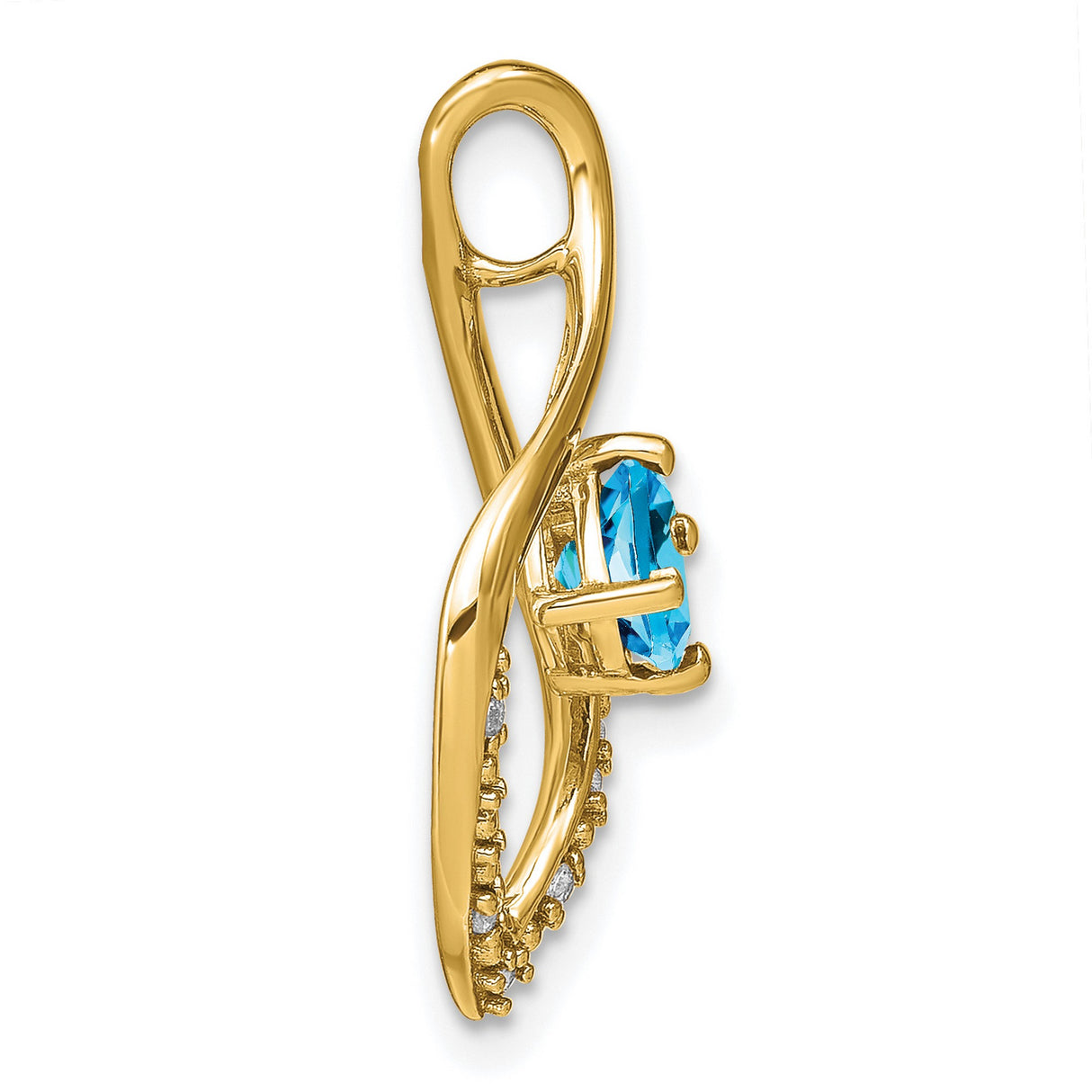 14k Yellow Gold Pendant with Swiss Blue Topaz and Diamond Accents, Open Teardrop Design