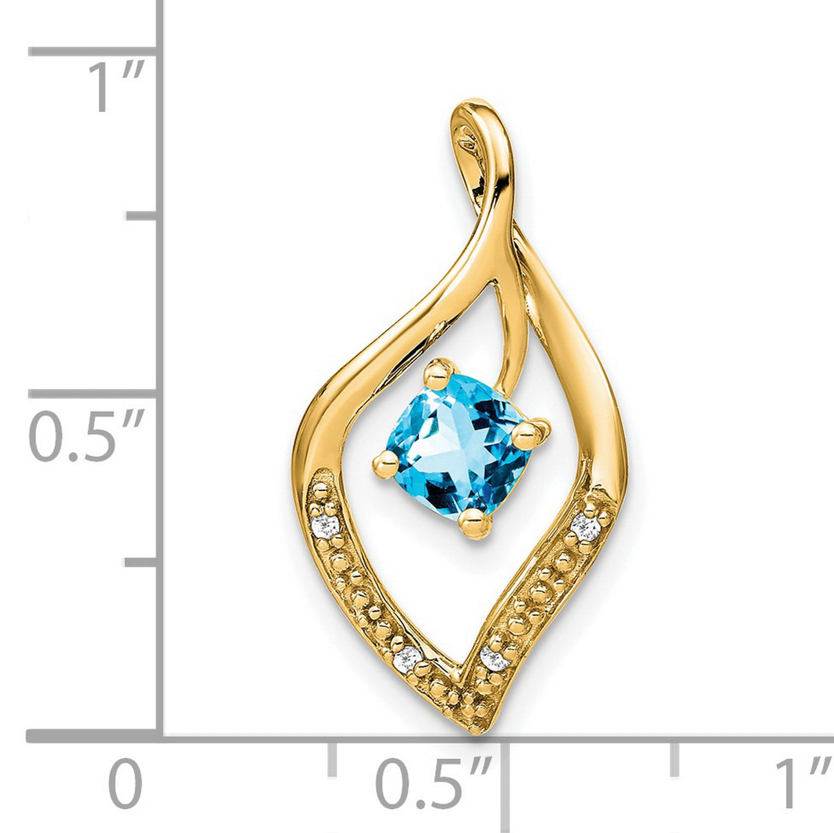 14k Yellow Gold Pendant with Swiss Blue Topaz and Diamond Accents, Open Teardrop Design