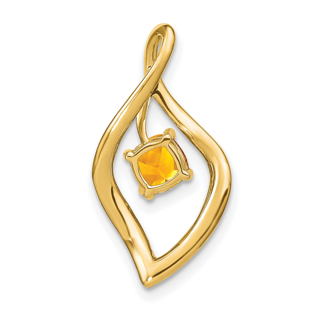 14k Yellow Gold Pendant with Cushion Cut Citrine and Diamond Accents, Flame Swirl Design