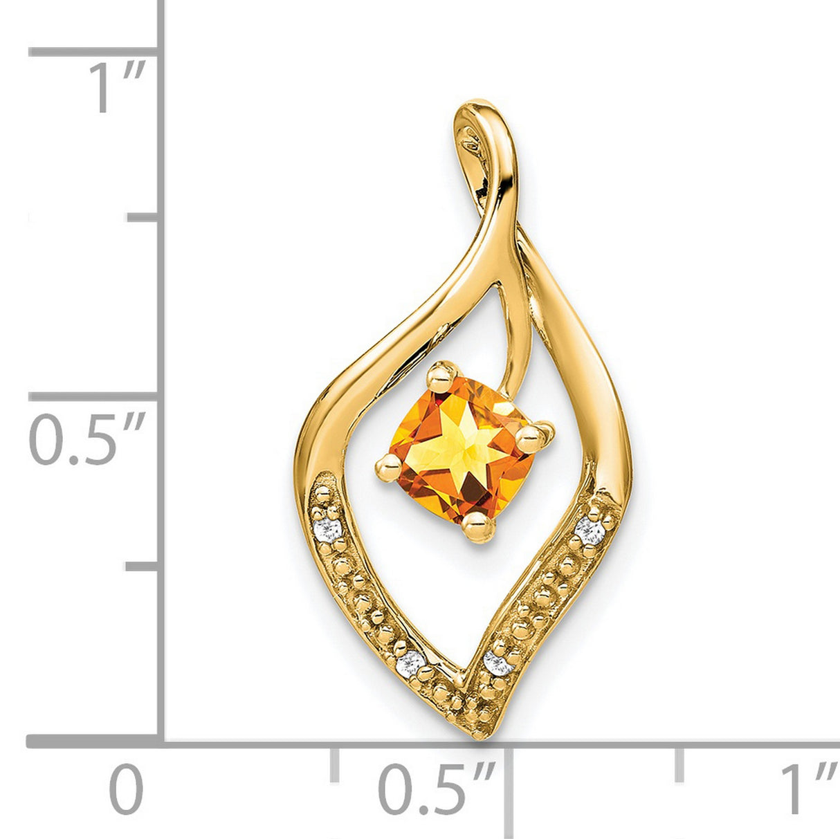 14k Yellow Gold Pendant with Cushion Cut Citrine and Diamond Accents, Flame Swirl Design