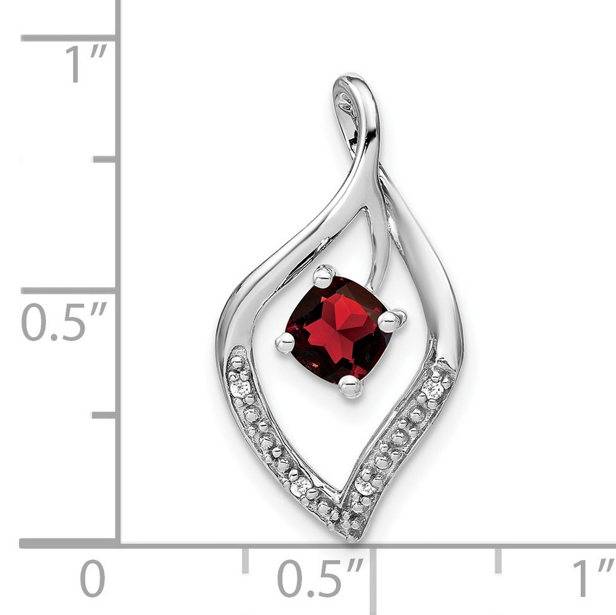 Garnet and Diamond Charm Pendant in Real 14k White Gold