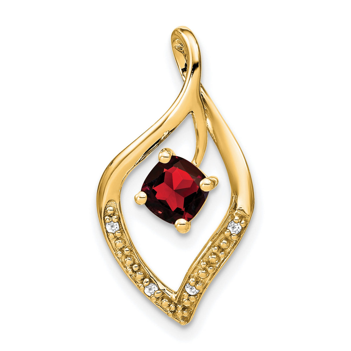 14k Yellow Gold Teardrop Pendant with Cushion Cut Garnet and Diamond Accents, Modern Design