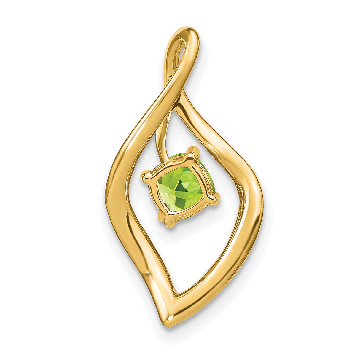 14k Yellow Gold Pendant with Cushion Cut Peridot and Diamond Accents in Teardrop Design