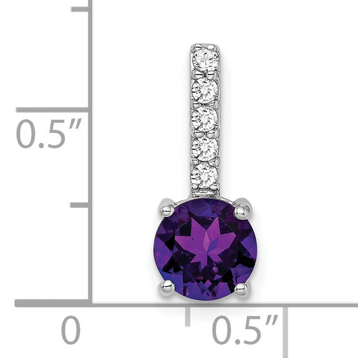 Round Amethyst and Diamond Charm Pendant in Real 14k White Gold