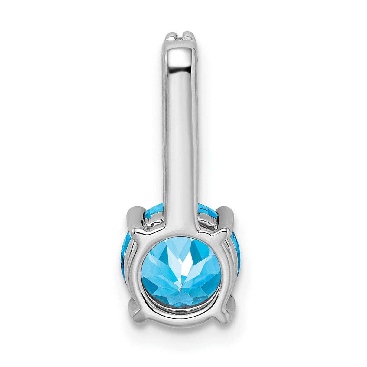 14k White Gold Pendant with Round Swiss Blue Topaz and Vertical Diamond Accents