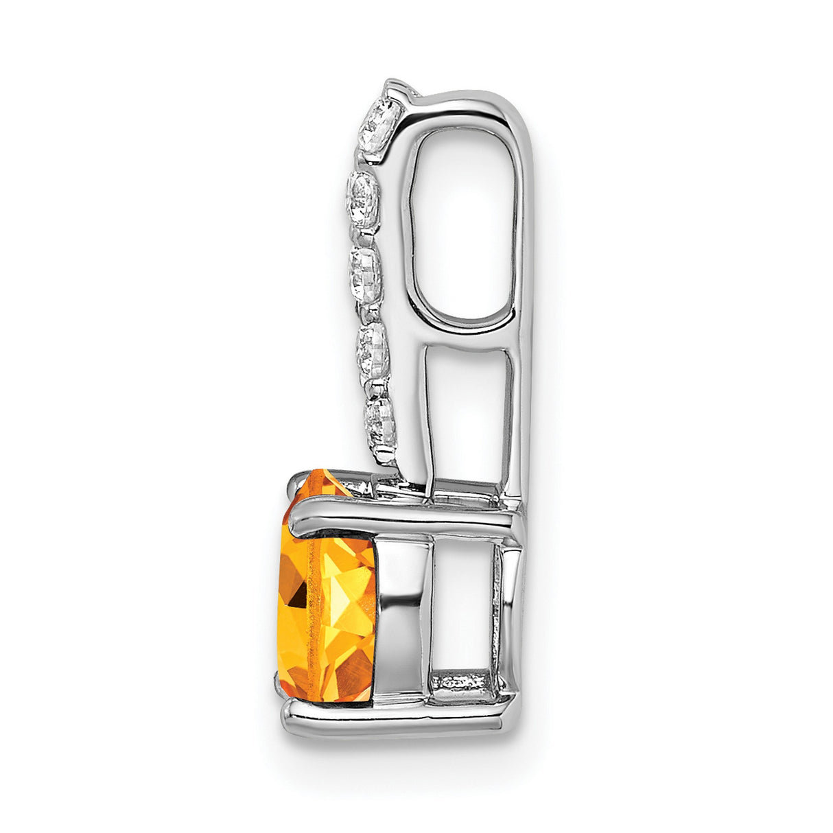 14k White Gold Pendant with Citrine and Diamond Accents, Dainty November Birthstone Jewelry