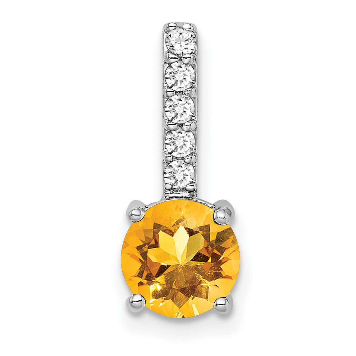 14k White Gold Pendant with Citrine and Diamond Accents, Dainty November Birthstone Jewelry