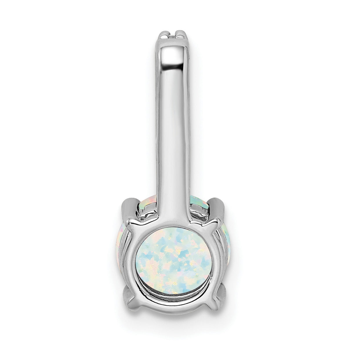 14k White Gold Pendant with Opal and Diamond, Vertical Design, October Birthstone Jewelry