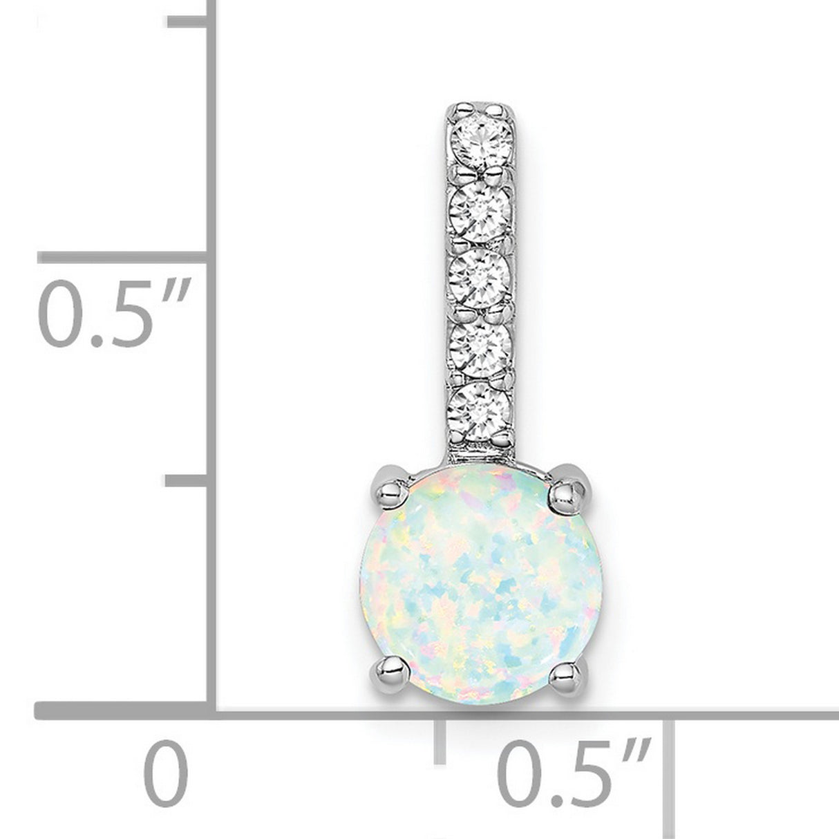 14k White Gold Pendant with Opal and Diamond, Vertical Design, October Birthstone Jewelry