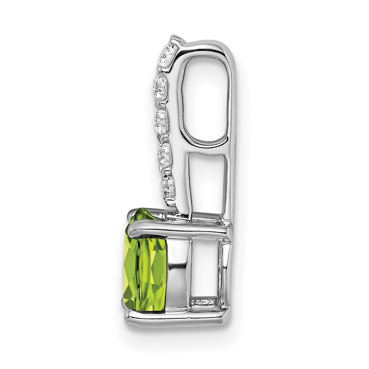 14k White Gold Pendant with Round Peridot and Vertical Diamond Accent, Modern Birthstone Jewelry