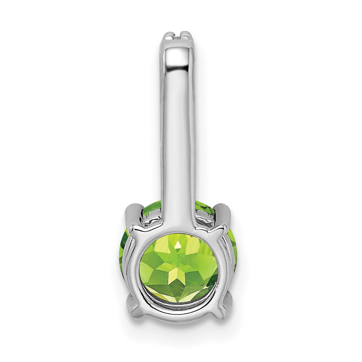 14k White Gold Pendant with Round Peridot and Vertical Diamond Accent, Modern Birthstone Jewelry