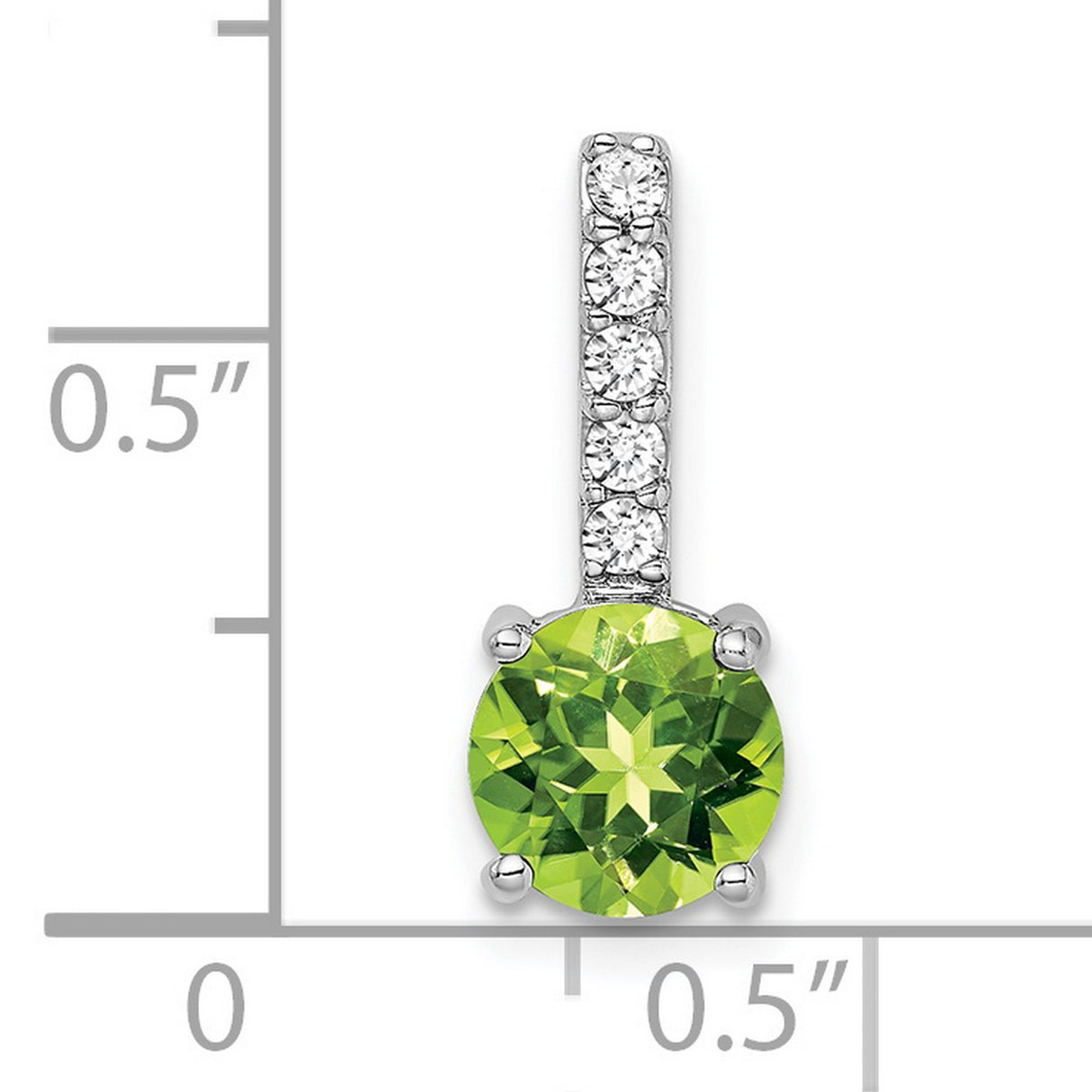 14k White Gold Pendant with Round Peridot and Vertical Diamond Accent, Modern Birthstone Jewelry