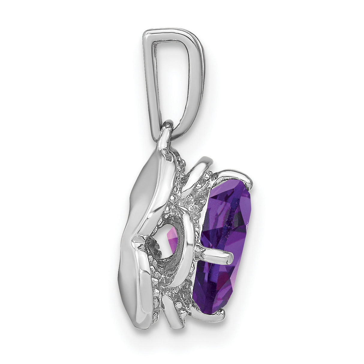 14k White Gold Amethyst Pendant with Diamond Accents in Floral Setting