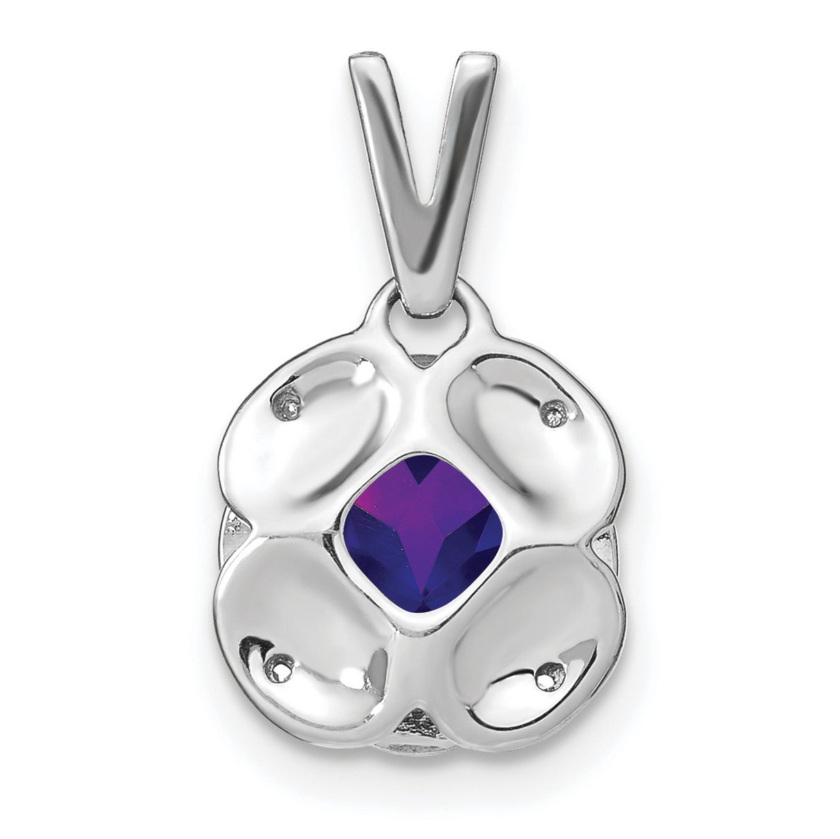 14k White Gold Amethyst Pendant with Diamond Accents in Floral Setting