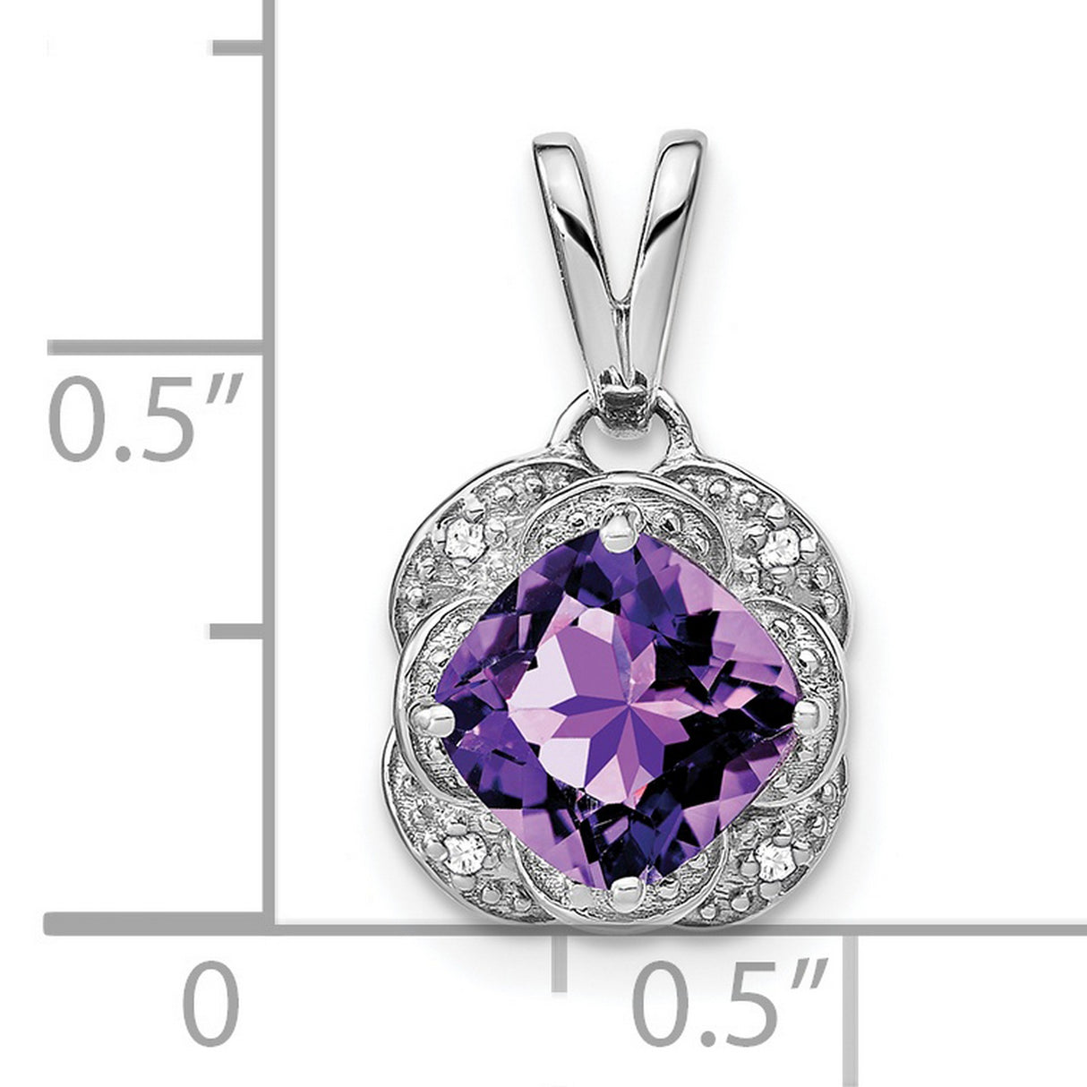14k White Gold Amethyst Pendant with Diamond Accents in Floral Setting