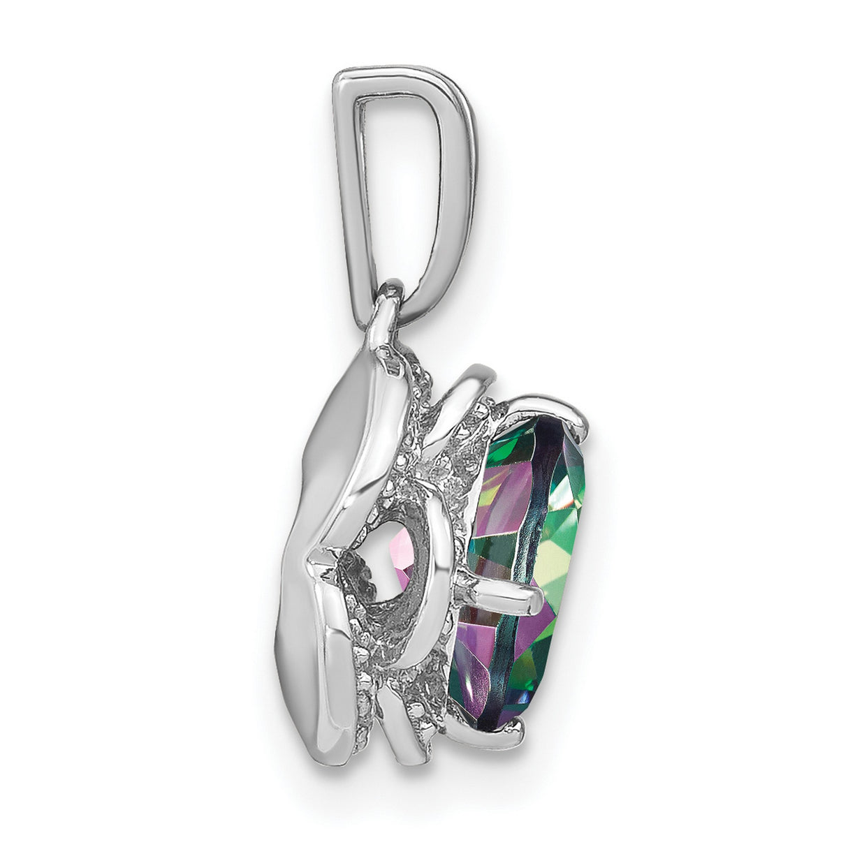 14k White Gold Pendant with Cushion Cut Mystic Topaz and Diamond Accents in Floral Halo Setting