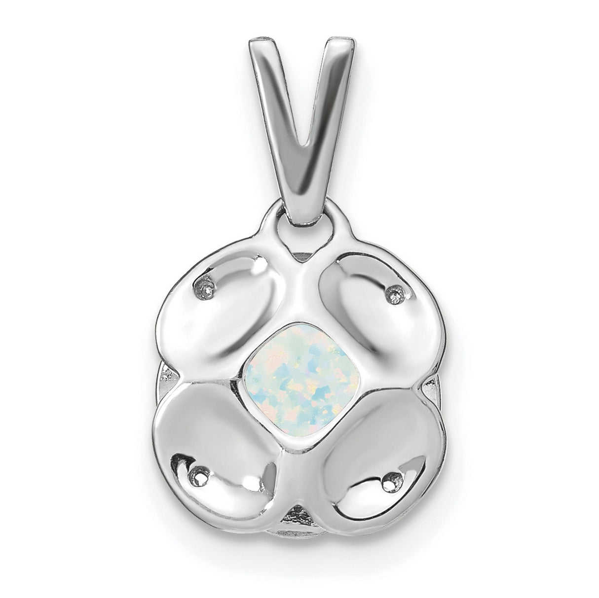 14k White Gold Opal Pendant with Diamond Accents, Cushion Cut Halo Floral Design