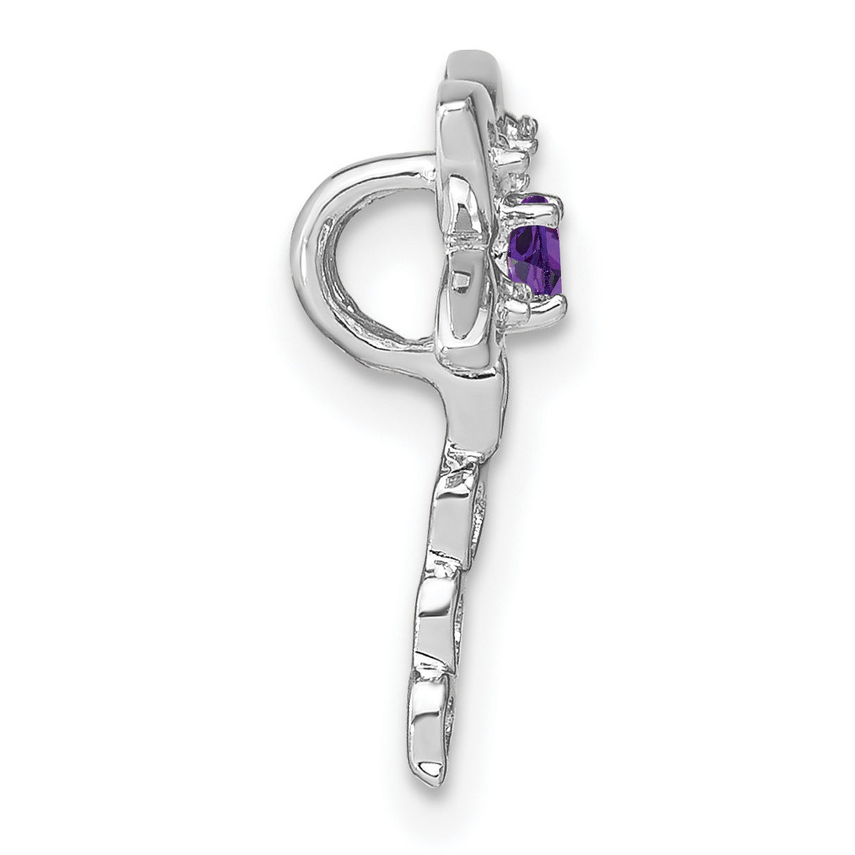 14k White Gold Dragonfly Pendant with Amethyst Center and Diamond Accents