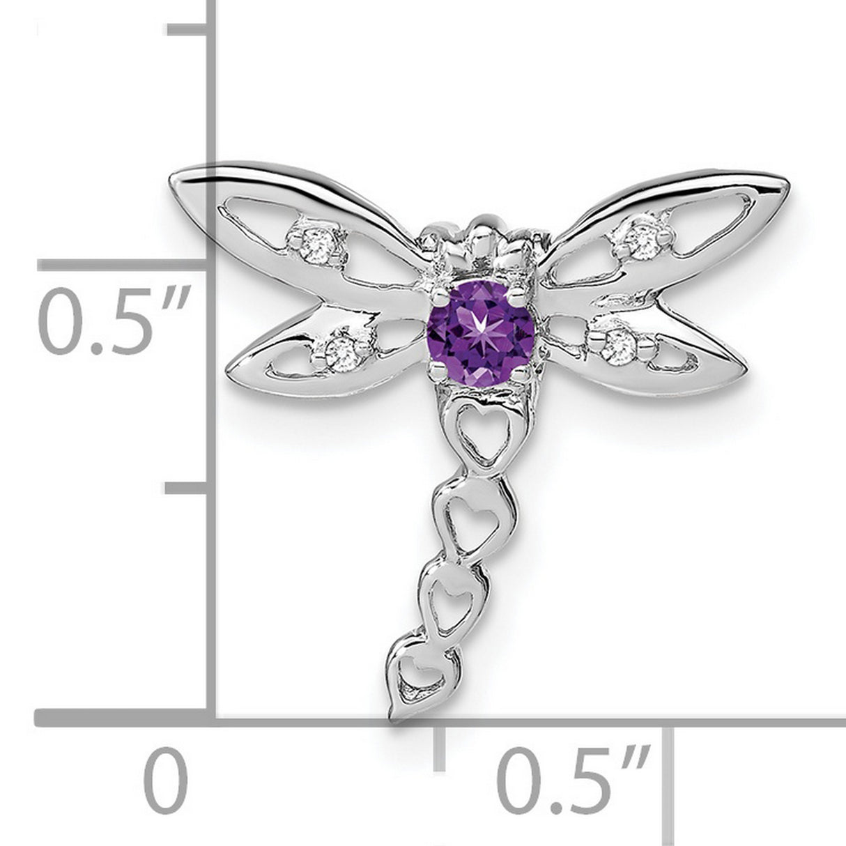 14k White Gold Dragonfly Pendant with Amethyst Center and Diamond Accents