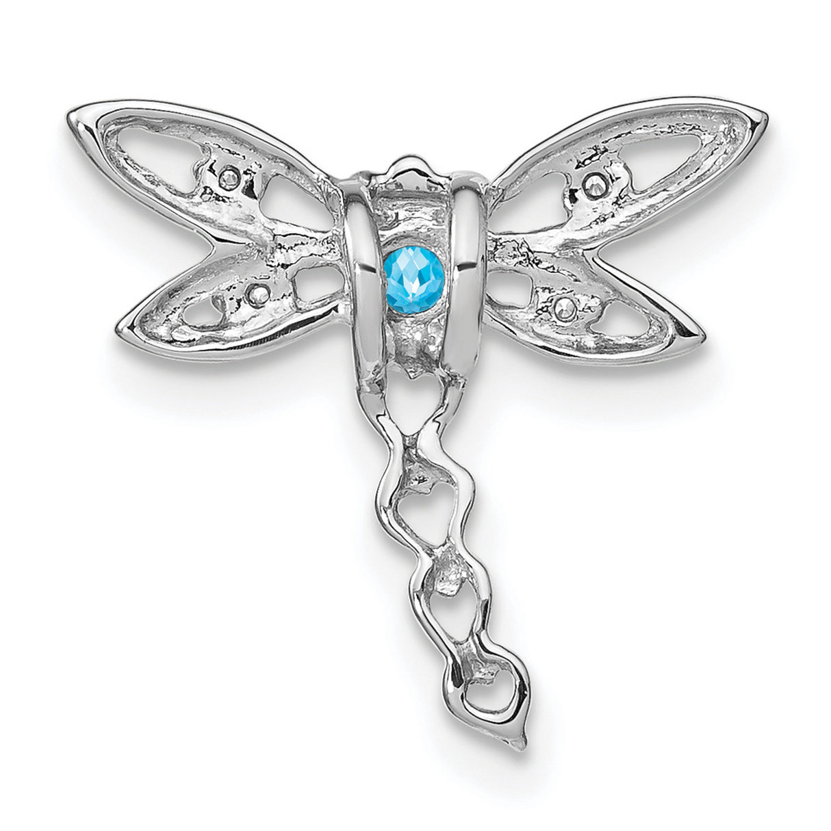 14k White Gold Dragonfly Pendant with Swiss Blue Topaz and Diamond Accents