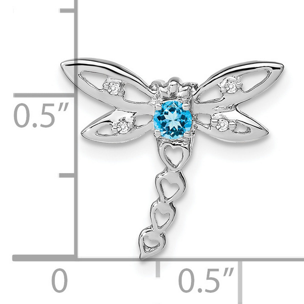 14k White Gold Dragonfly Pendant with Swiss Blue Topaz and Diamond Accents