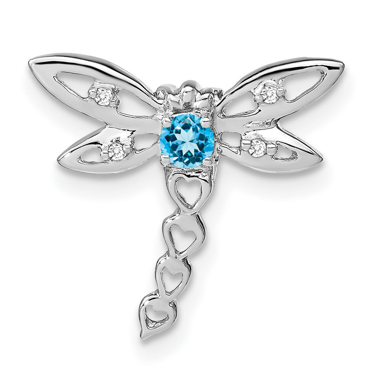 14k White Gold Dragonfly Pendant with Swiss Blue Topaz and Diamond Accents
