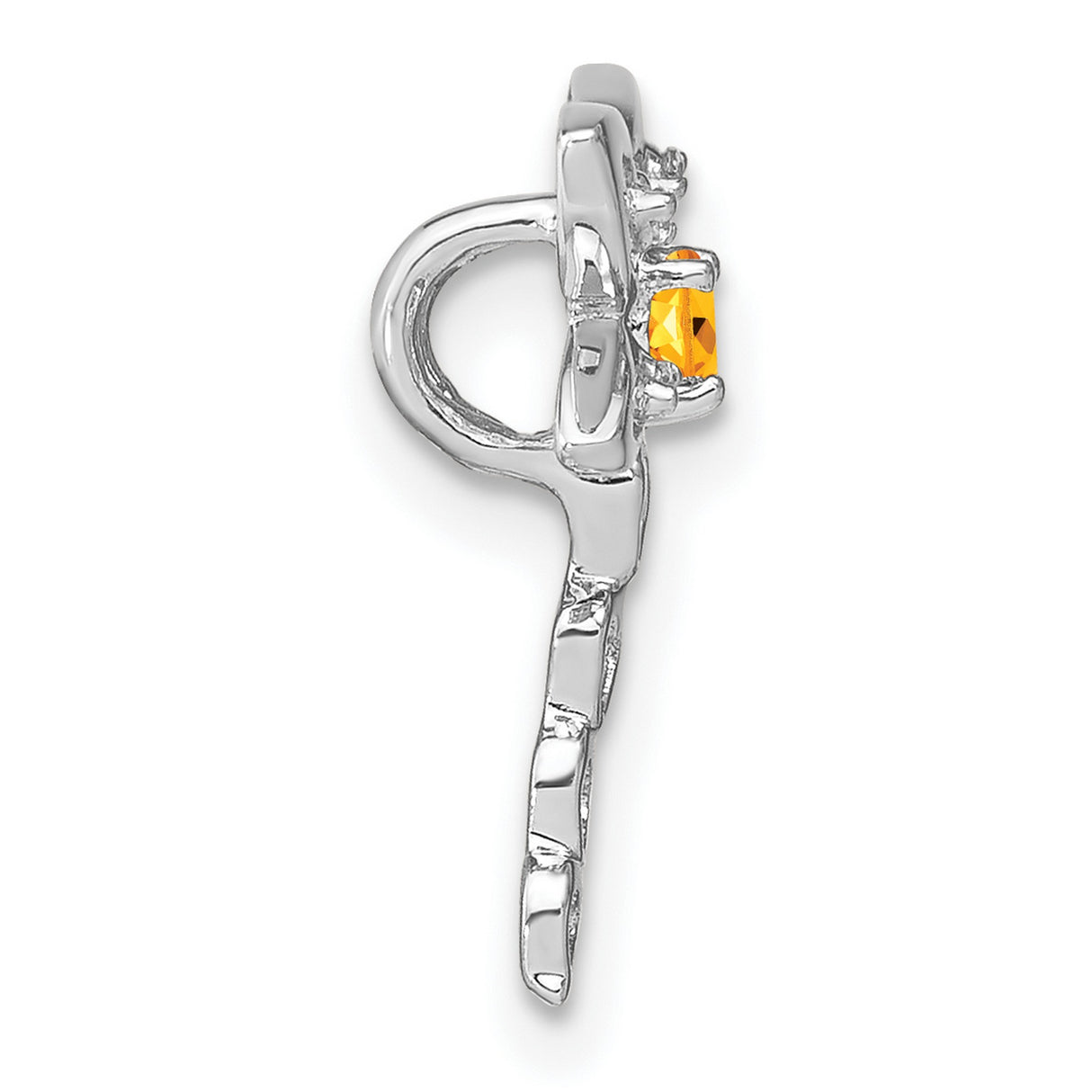 14k White Gold Dragonfly Pendant with Citrine and Diamond Accents, Heart Tail Design