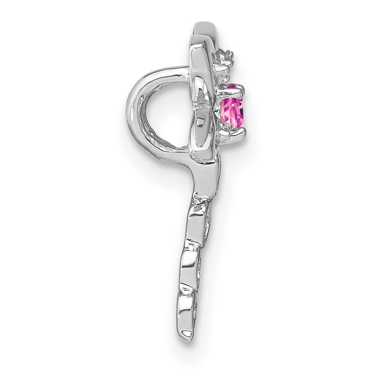 14k White Gold Dragonfly Pendant with Pink Lab Created Sapphire and Diamond Accents
