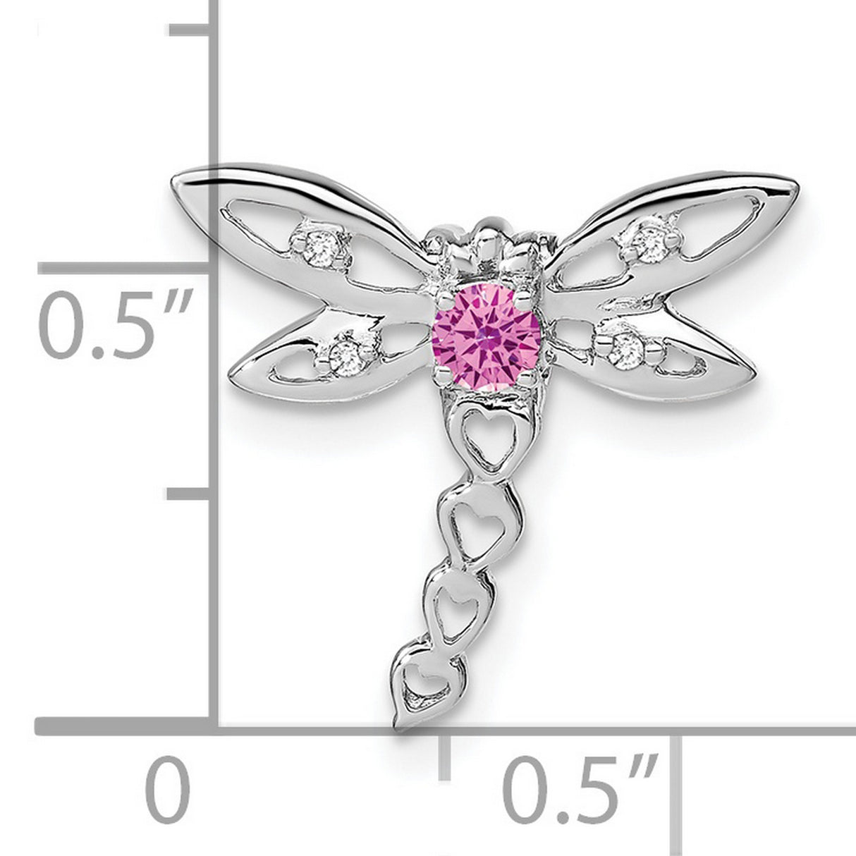 14k White Gold Dragonfly Pendant with Pink Lab Created Sapphire and Diamond Accents