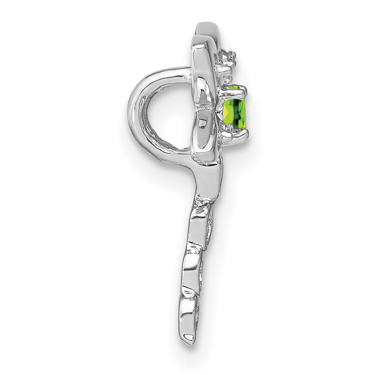 14k White Gold Dragonfly Pendant with Peridot and Diamond Accents, Heart Tail Design