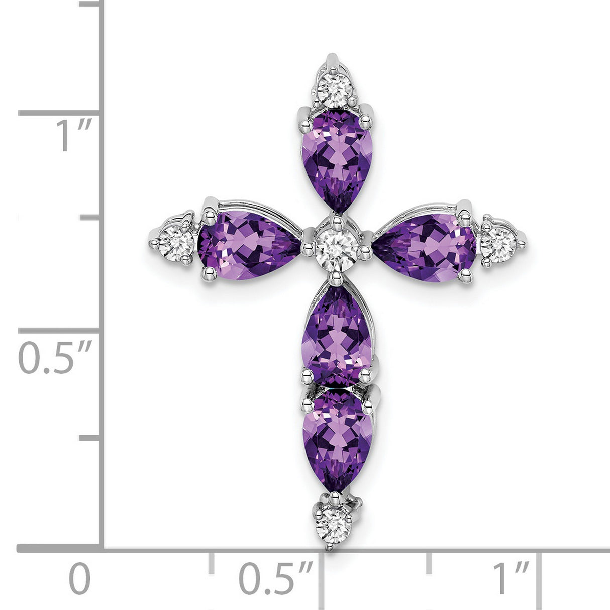 14k White Gold Cross Pendant with Amethyst and Diamond, Religious Unisex Jewelry