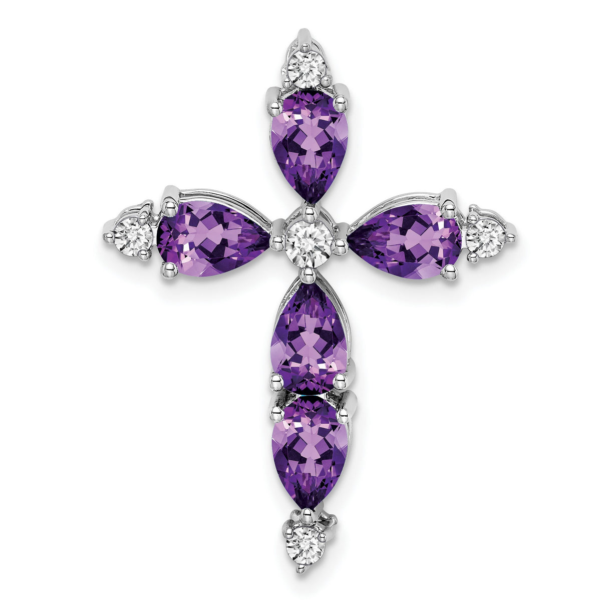 14k White Gold Cross Pendant with Amethyst and Diamond, Religious Unisex Jewelry