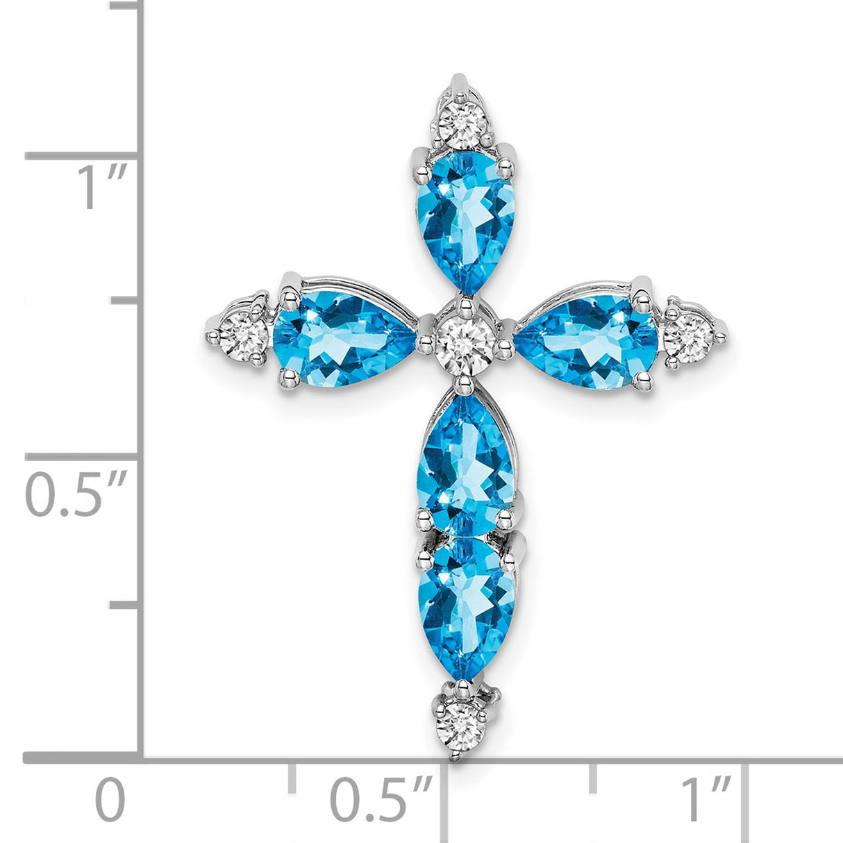 10k White Gold Cross Pendant with Blue Topaz and Diamond, Sleek Faith Jewelry for Men and Women