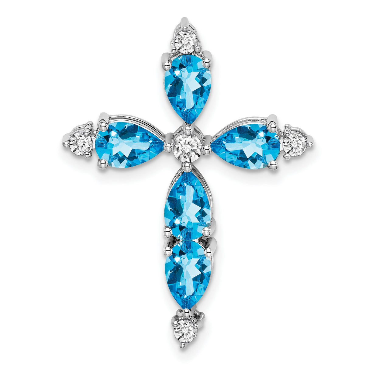 10k White Gold Cross Pendant with Blue Topaz and Diamond, Sleek Faith Jewelry for Men and Women