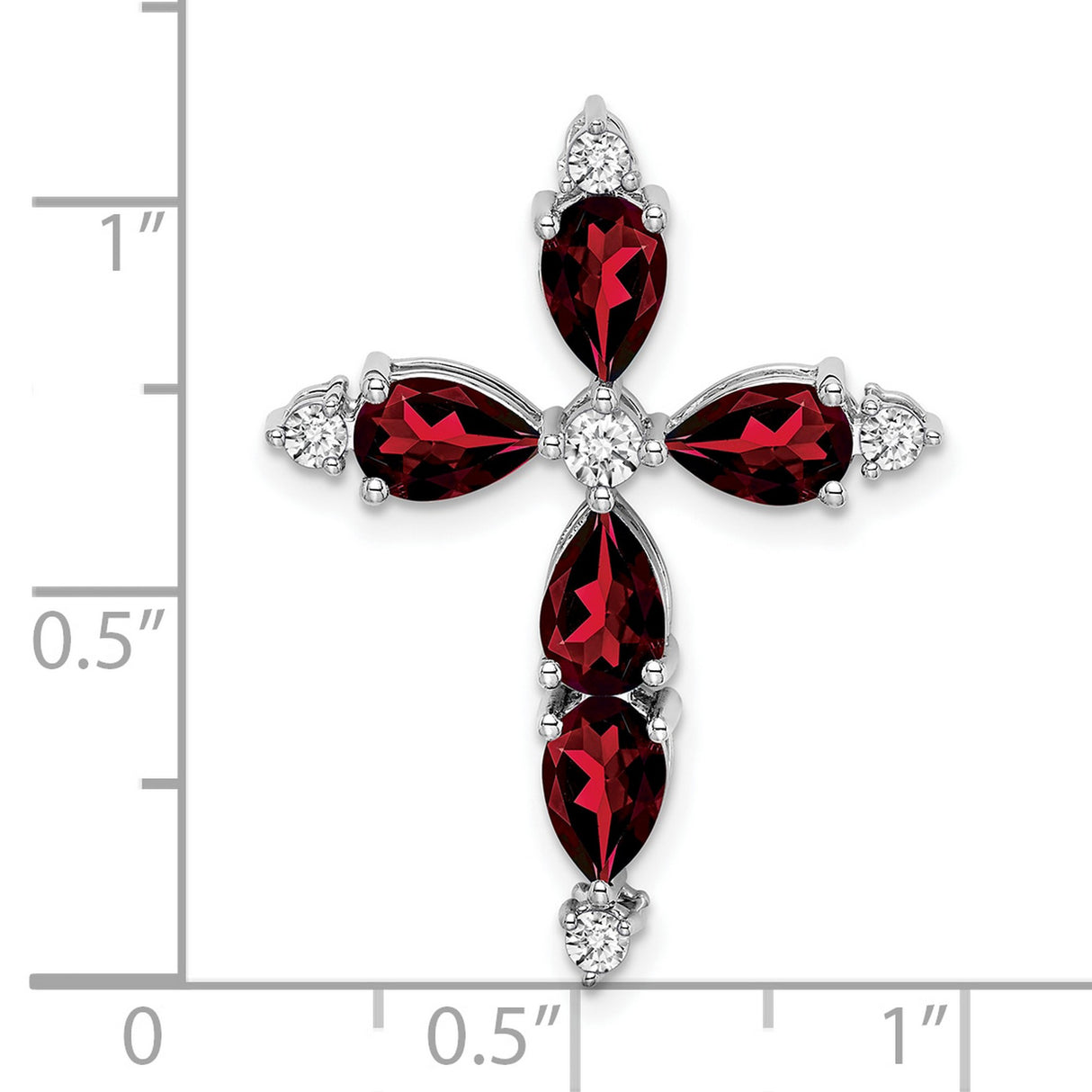 10k White Gold Cross Slide Pendant with Garnet and Diamond, Teardrop Design