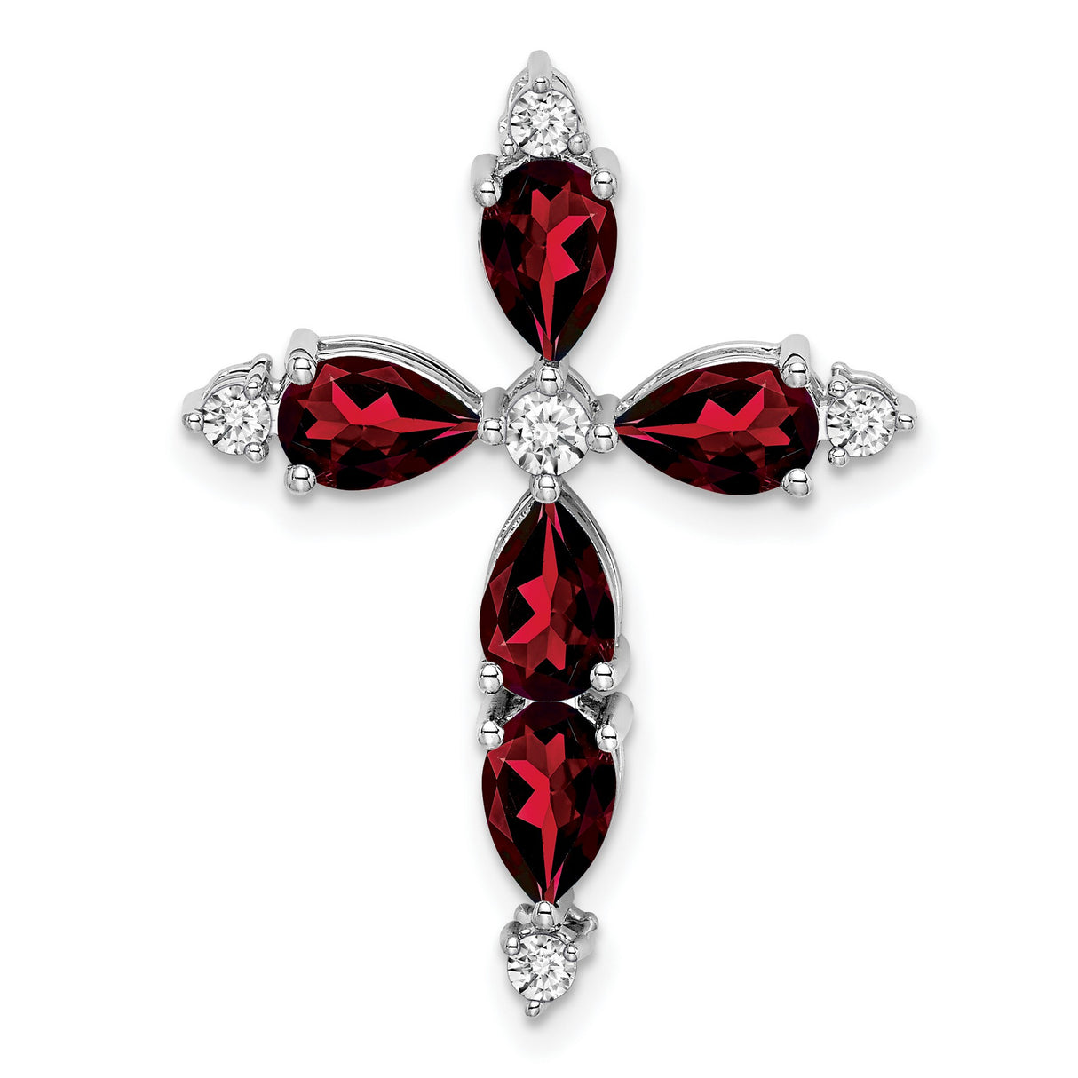 14k White Gold Cross Pendant with Garnet and Diamond, Religious Symbol Jewelry