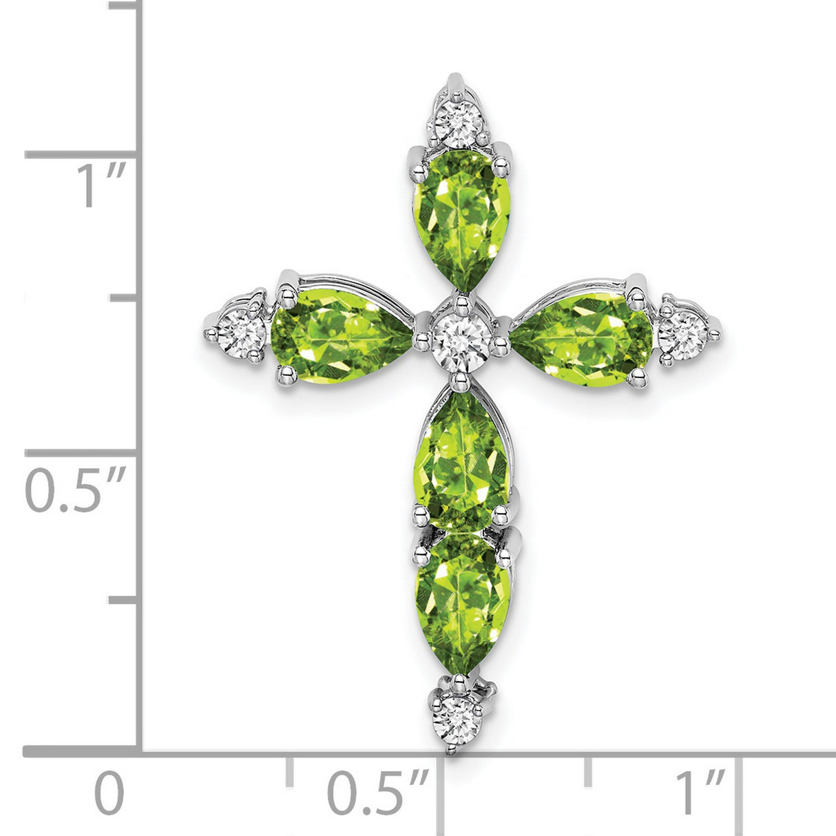 14k White Gold Cross Pendant with Peridot and Diamond Accent, Spiritual Teardrop Design