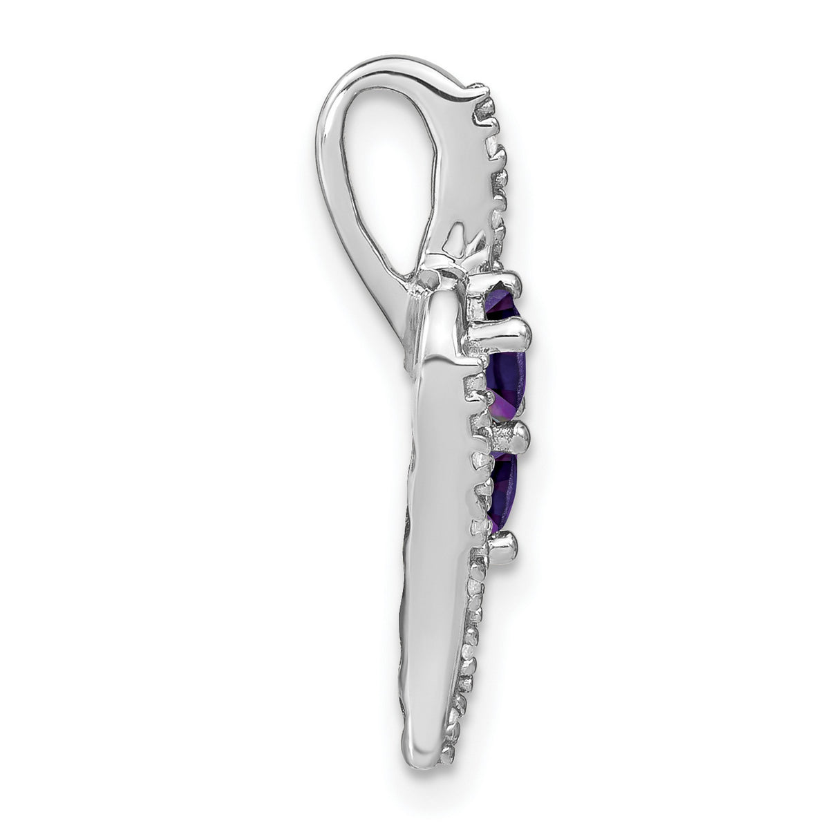 14k White Gold Pendant with Amethyst and Diamond Accents, Swirl Design for Women