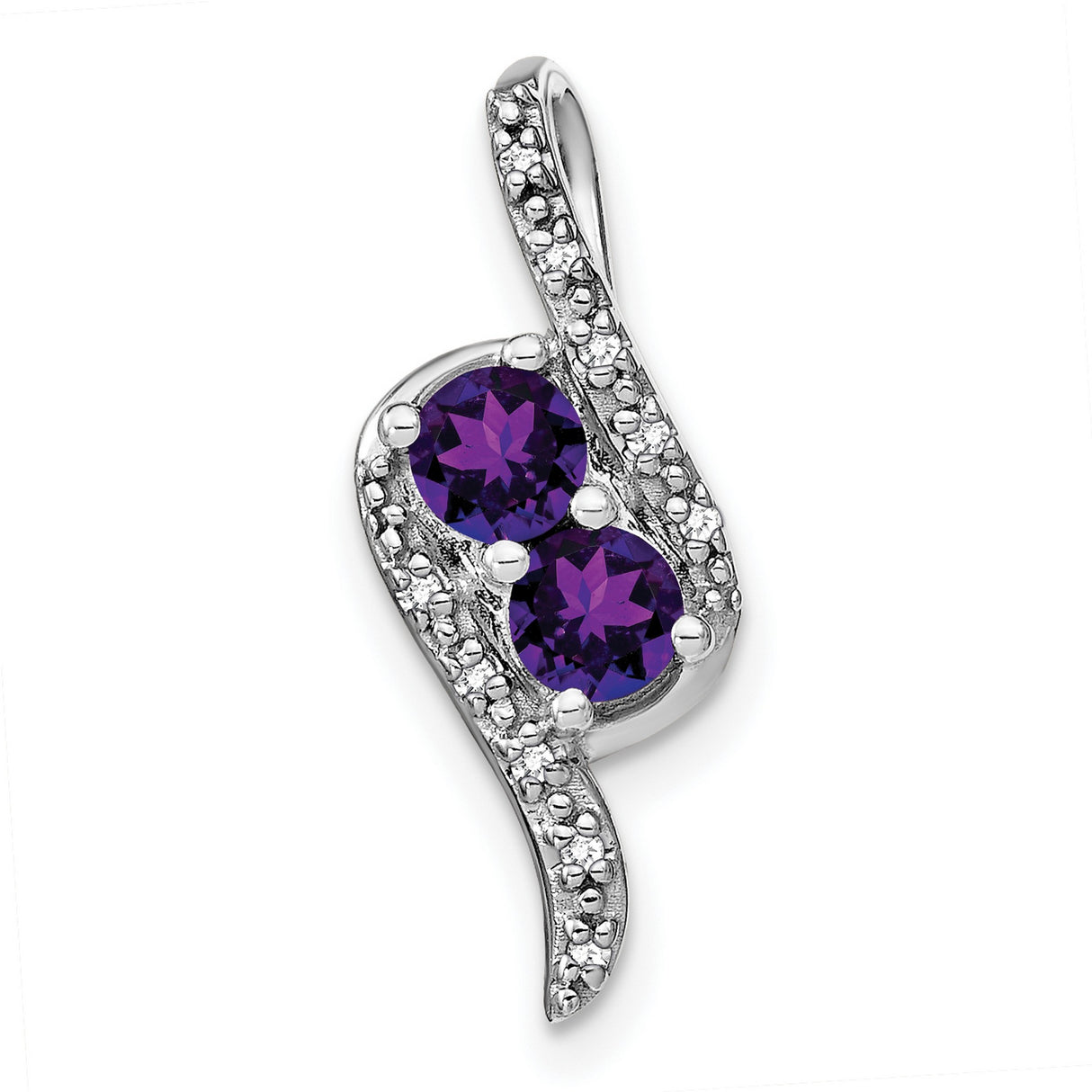14k White Gold Pendant with Amethyst and Diamond Accents, Swirl Design for Women
