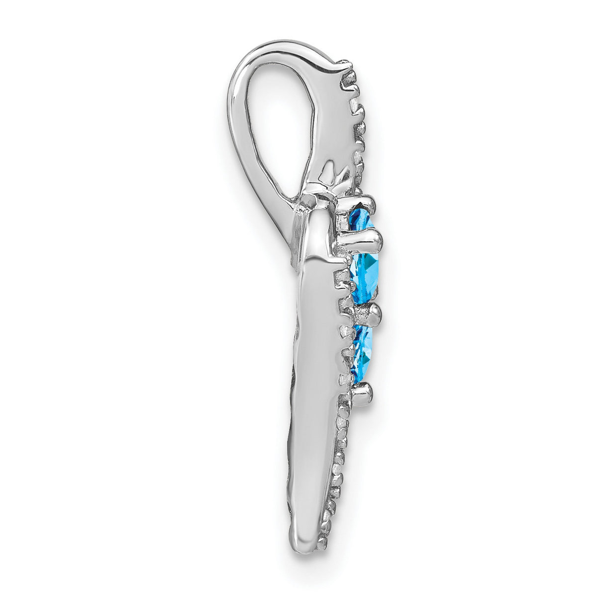 14k White Gold Pendant with Swiss Blue Topaz and Diamond, Modern Slide Design for Women