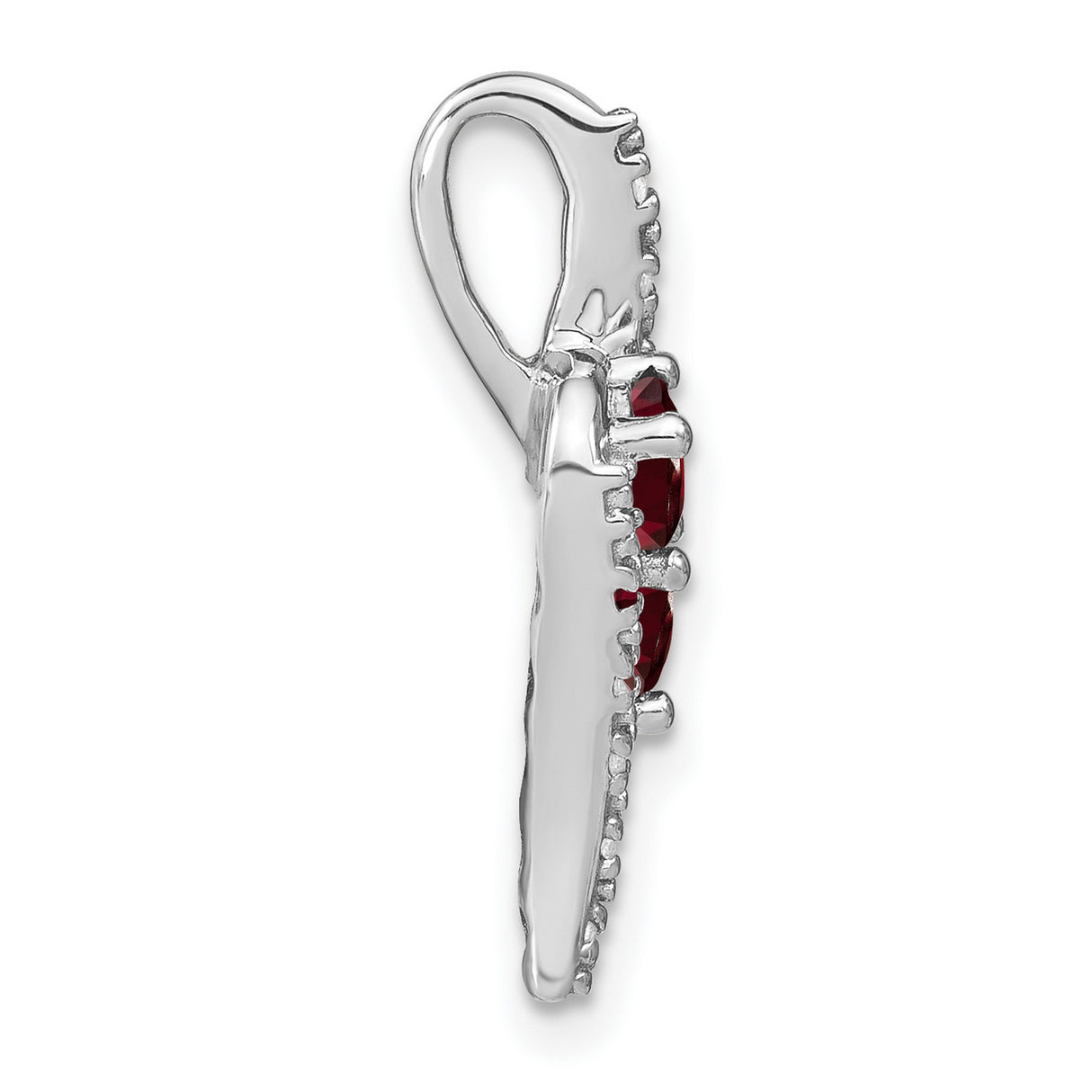 14k White Gold Pendant with Garnet and Diamond Accents, Swirl Design for Women