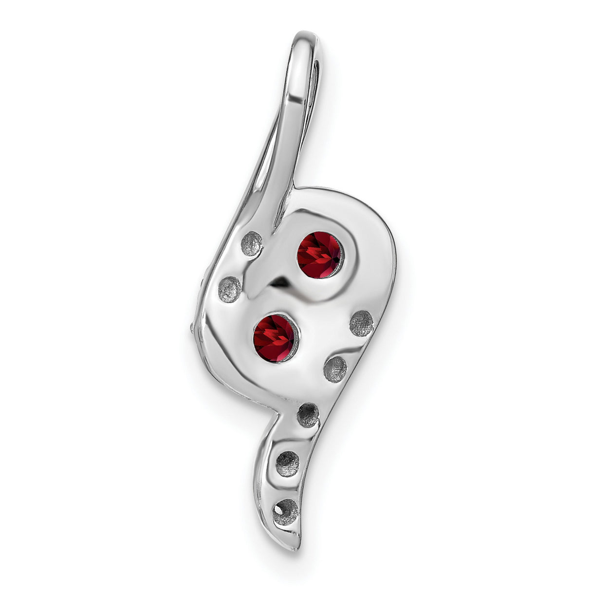 14k White Gold Pendant with Garnet and Diamond Accents, Swirl Design for Women