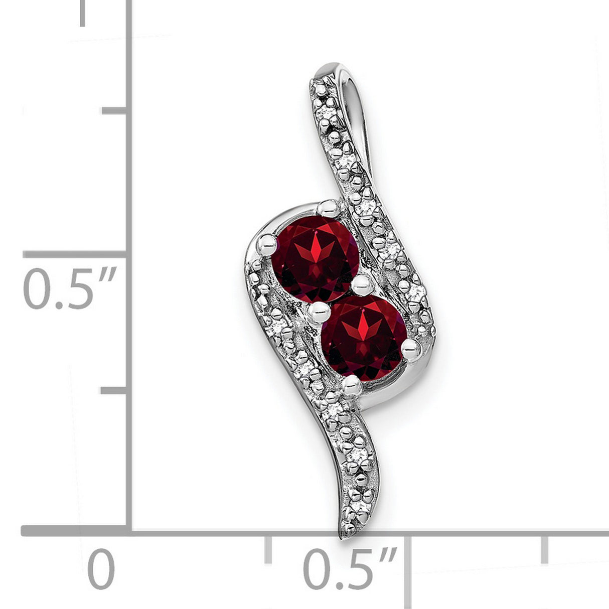 14k White Gold Pendant with Garnet and Diamond Accents, Swirl Design for Women