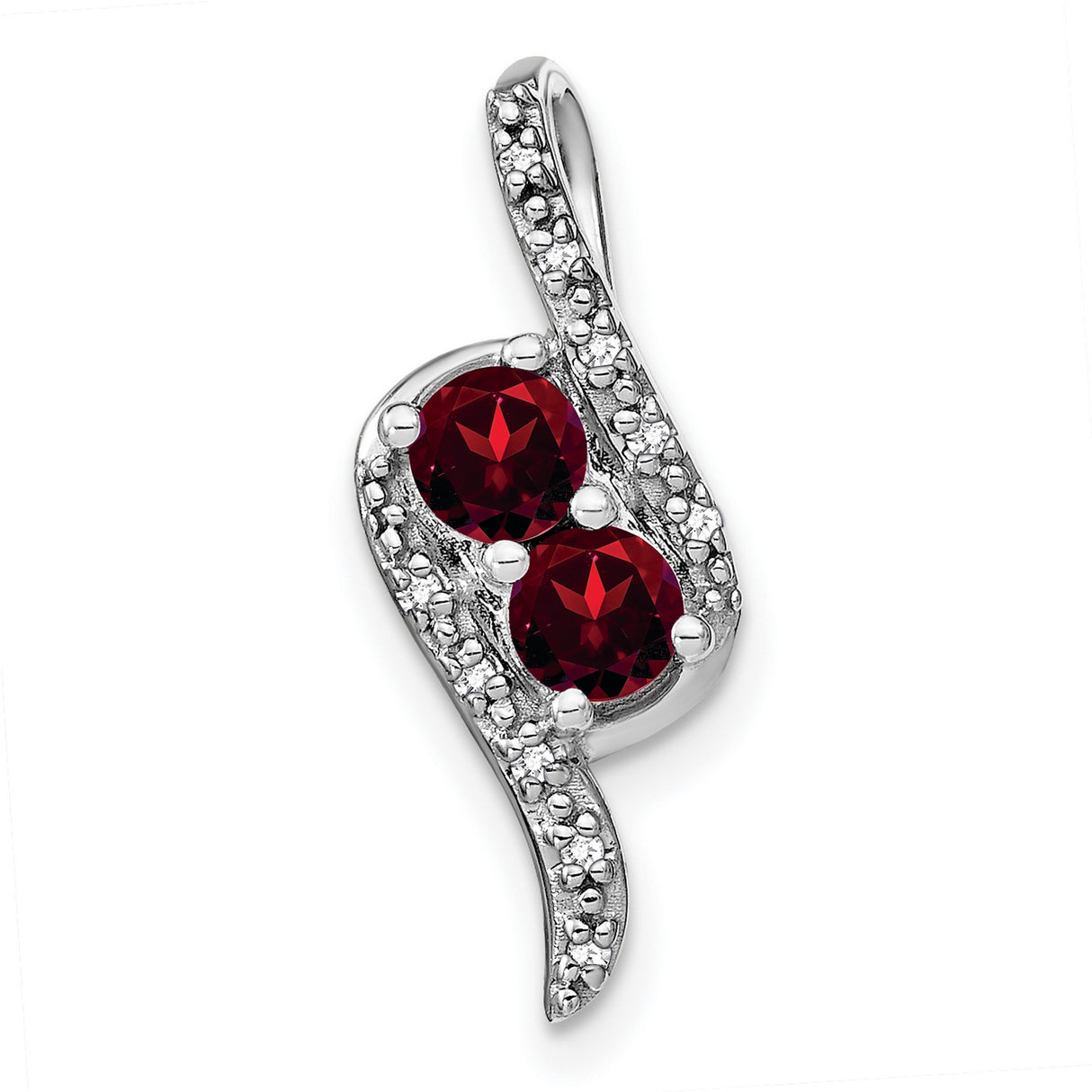 14k White Gold Pendant with Garnet and Diamond Accents, Swirl Design for Women