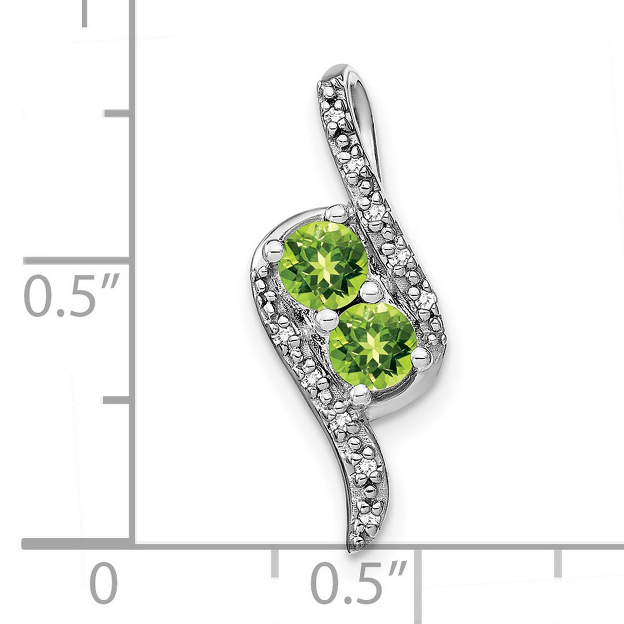 14k White Gold Pendant with Peridot and Diamond, Abstract Flowing Design, Harmony Theme