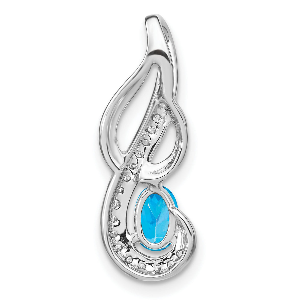 14k White Gold Pendant with Swiss Blue Topaz and Diamond Accent, Swirl Design