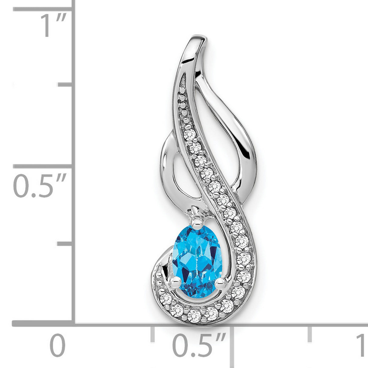 14k White Gold Pendant with Swiss Blue Topaz and Diamond Accent, Swirl Design